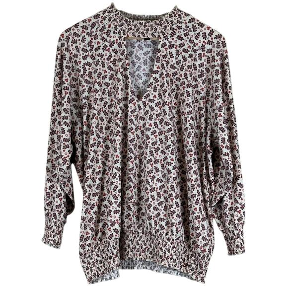 Torrid Textured Jersey Choker Smocked Top Womens 2X Cream Floral Peasant Prairie - Picture 4 of 9